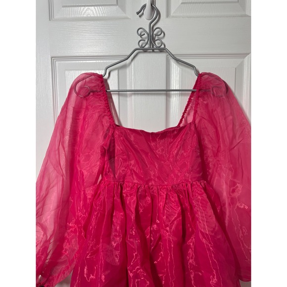 Altar'd State Hot Pink Organza Puff Sleeve Dress — XS Whimsical - Picture 3 of 6